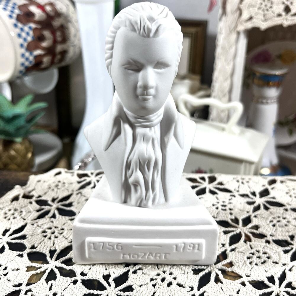 Vintage Mozart Bisque Porcelain Bust Statue Miller’s Music Co 5” White
